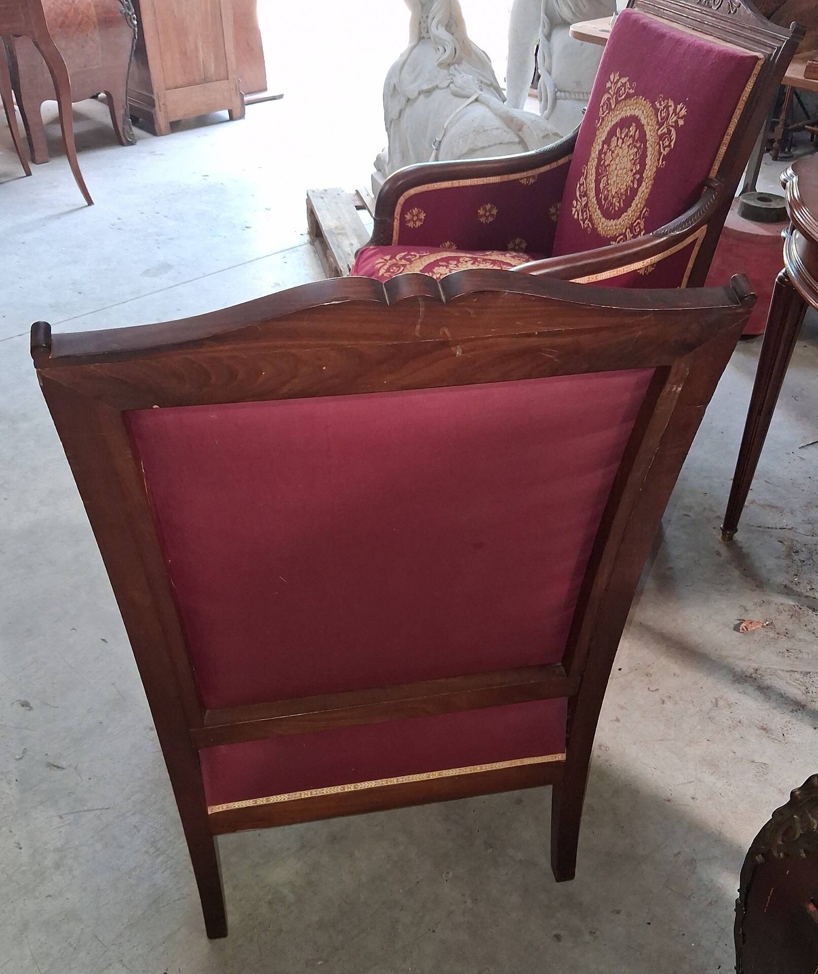Pair of Empire period armchairs in mahogany