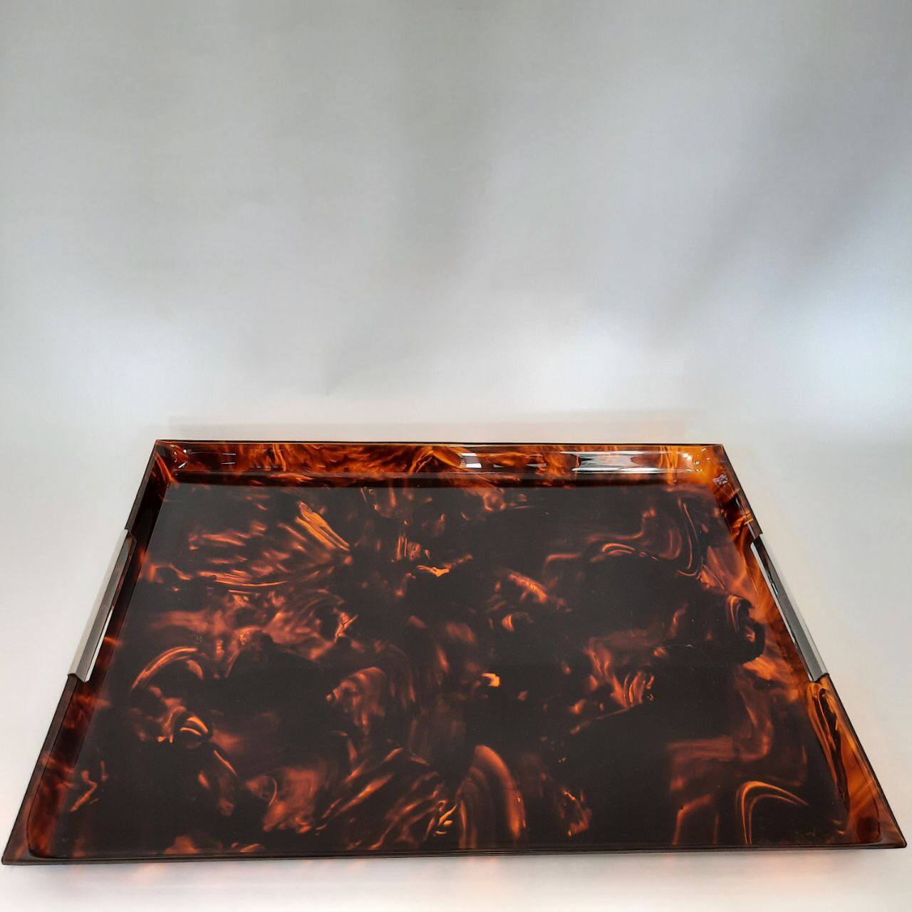 Pair of vintage trays in briar effect lucite