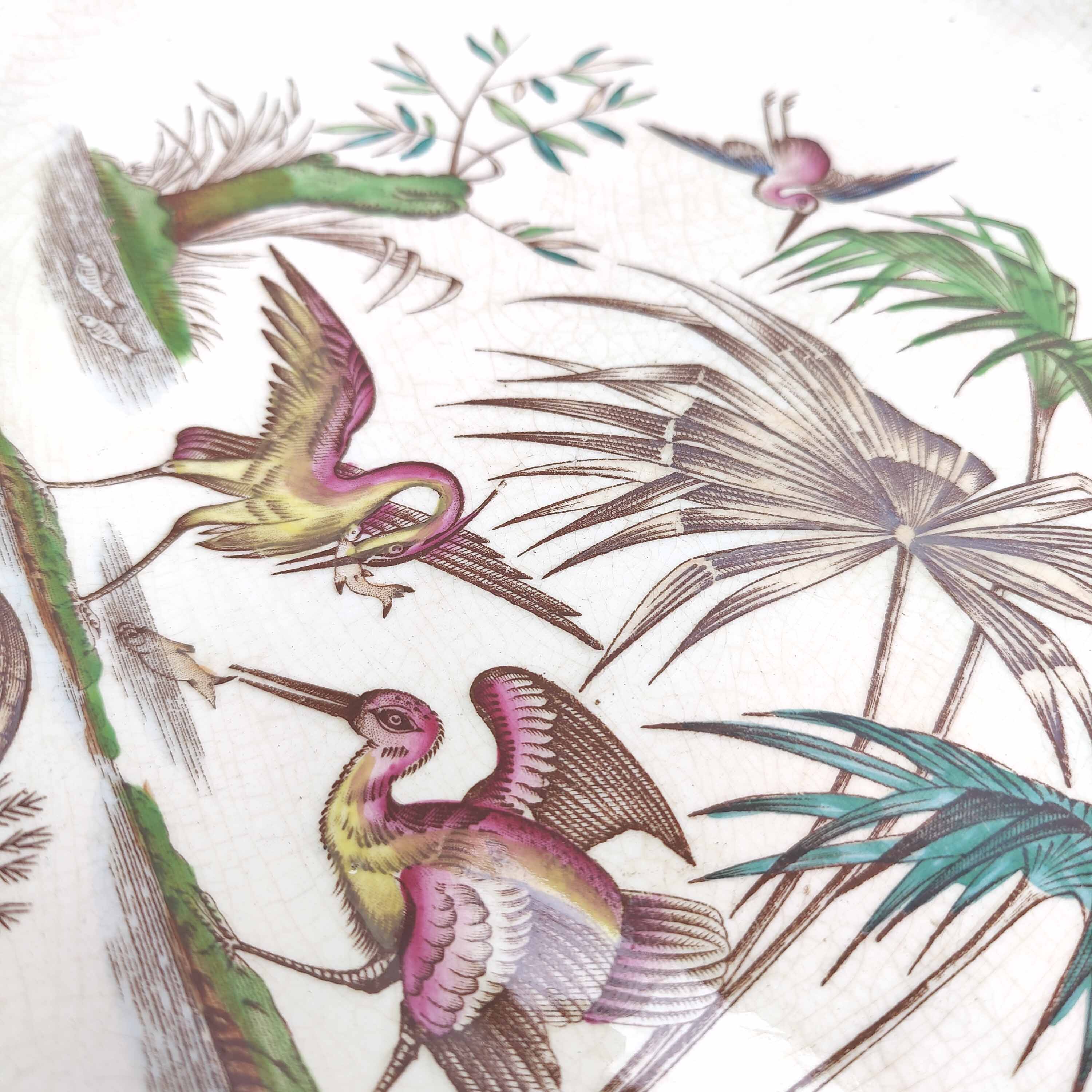 Porcelain dish decoration heron and bamboo