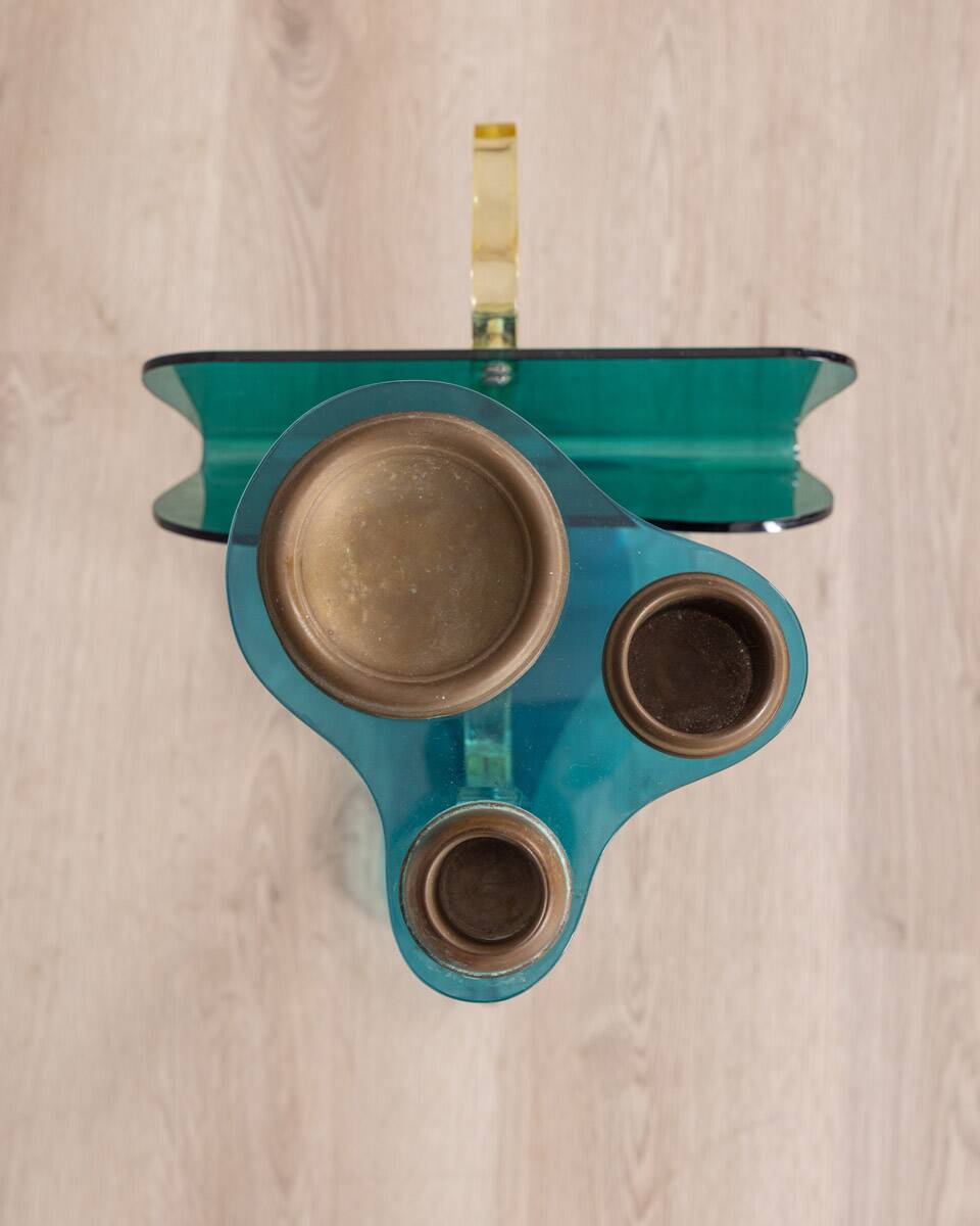 Vintage 1980s floor magazine rack with ashtray, designed by Ambrosio Milano