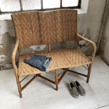 Old wicker and rattan bench
