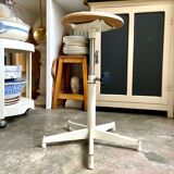 Adjustable industrial stool in white metal and light wood