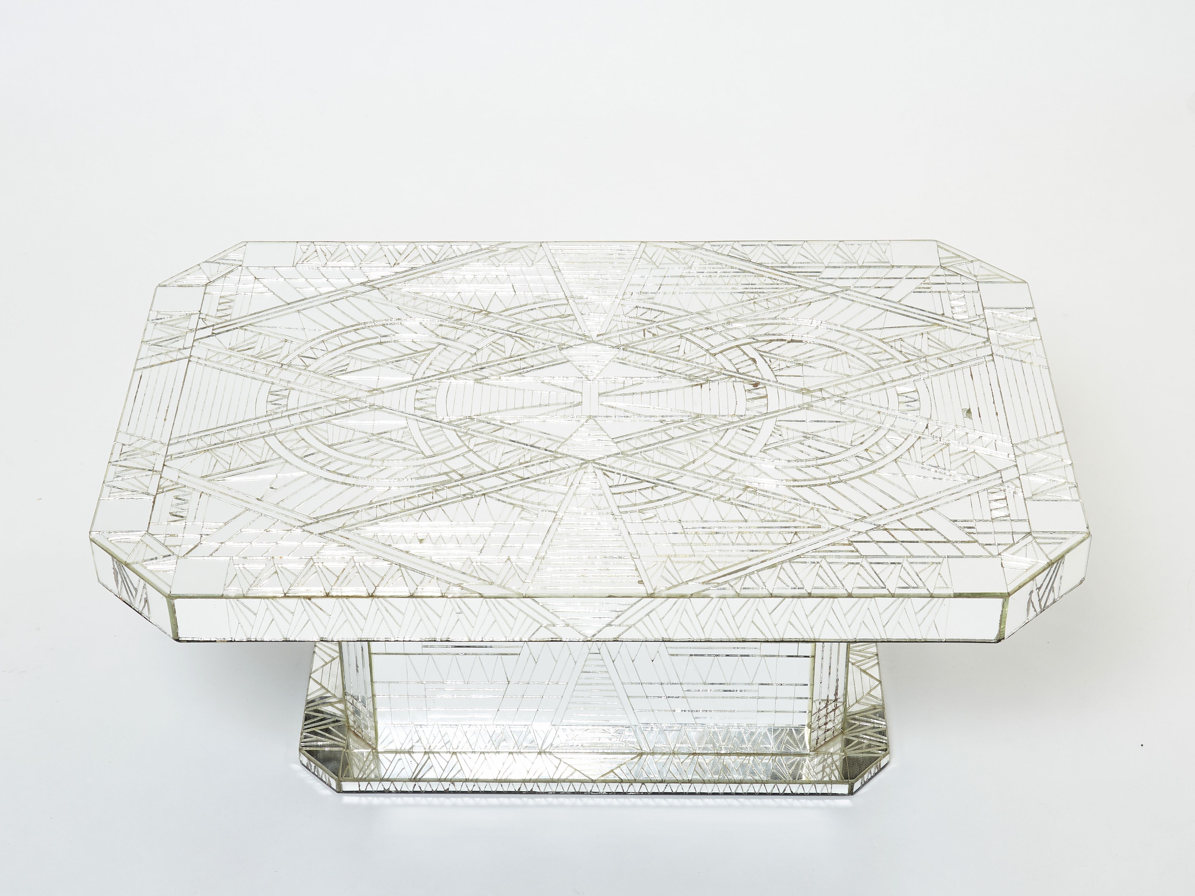 Rare coffee table in mosaic of mirrors by Daniel Clément around 1970