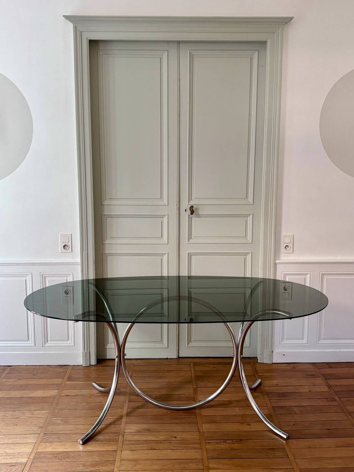 Table verre fumé /chrome vintage 70'