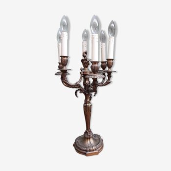 Chandelier 6 branches / lampe en bronze doré 2 boutons pour allumer 3 branches ou 6 branches au choix