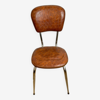 chaises en skaï brun et piétements métal chromé années 60