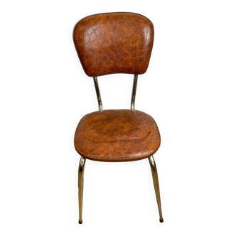 chaises en skaï brun et piétements métal chromé années 60