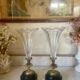 Paire de vases cornets cristal, onyx et bronze