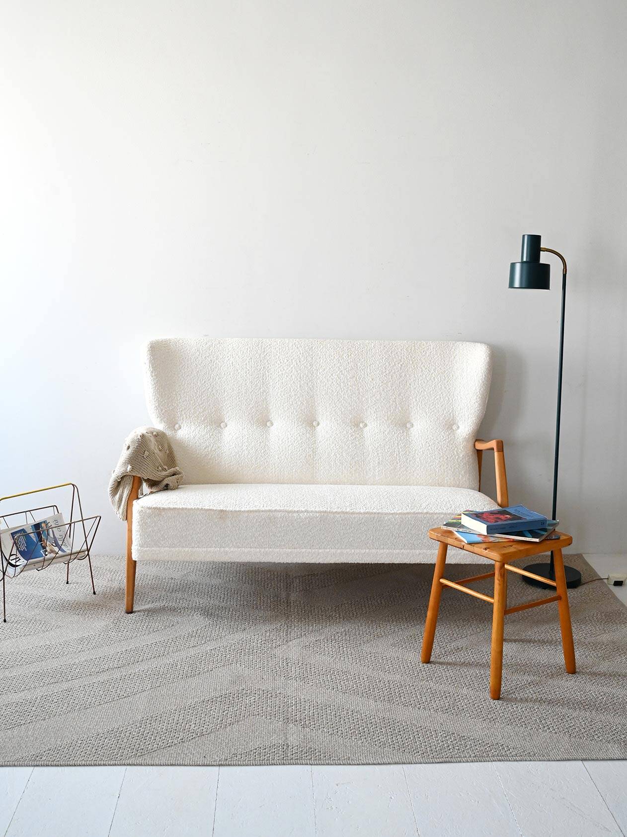 Vintage Scandinavian sofa with faux lambskin