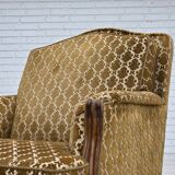 1950s, Danish relax chair, furniture velour, carved ash wood.