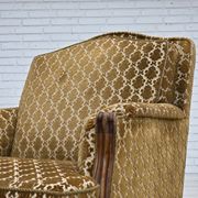 1950s, Danish relax chair, furniture velour, carved ash wood.