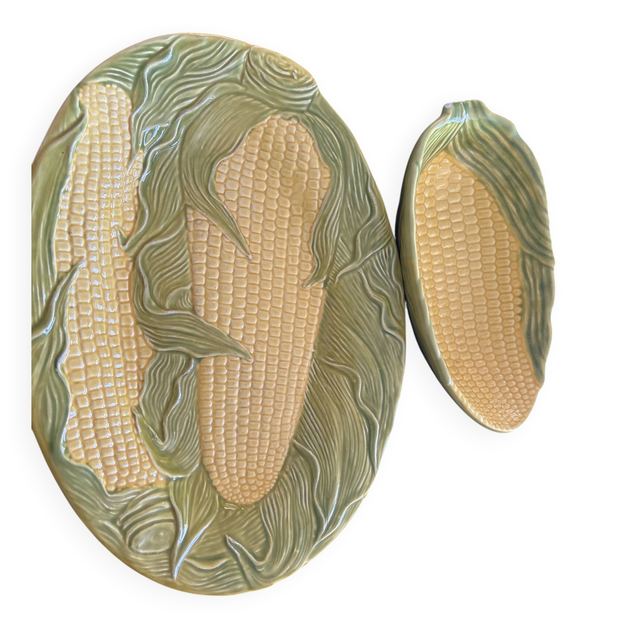 Set of 2 vintage ceramic dishes – Relief corn – Country decor
