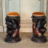 Paire de tabourets aux nubiens, sculptures polychromes, Venise vers 1880