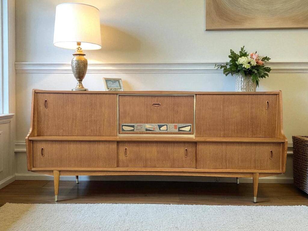 XL vintage sideboard with ceramic accents