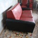 3-seater sofa and 2 rockabilly chairs in red and black skai