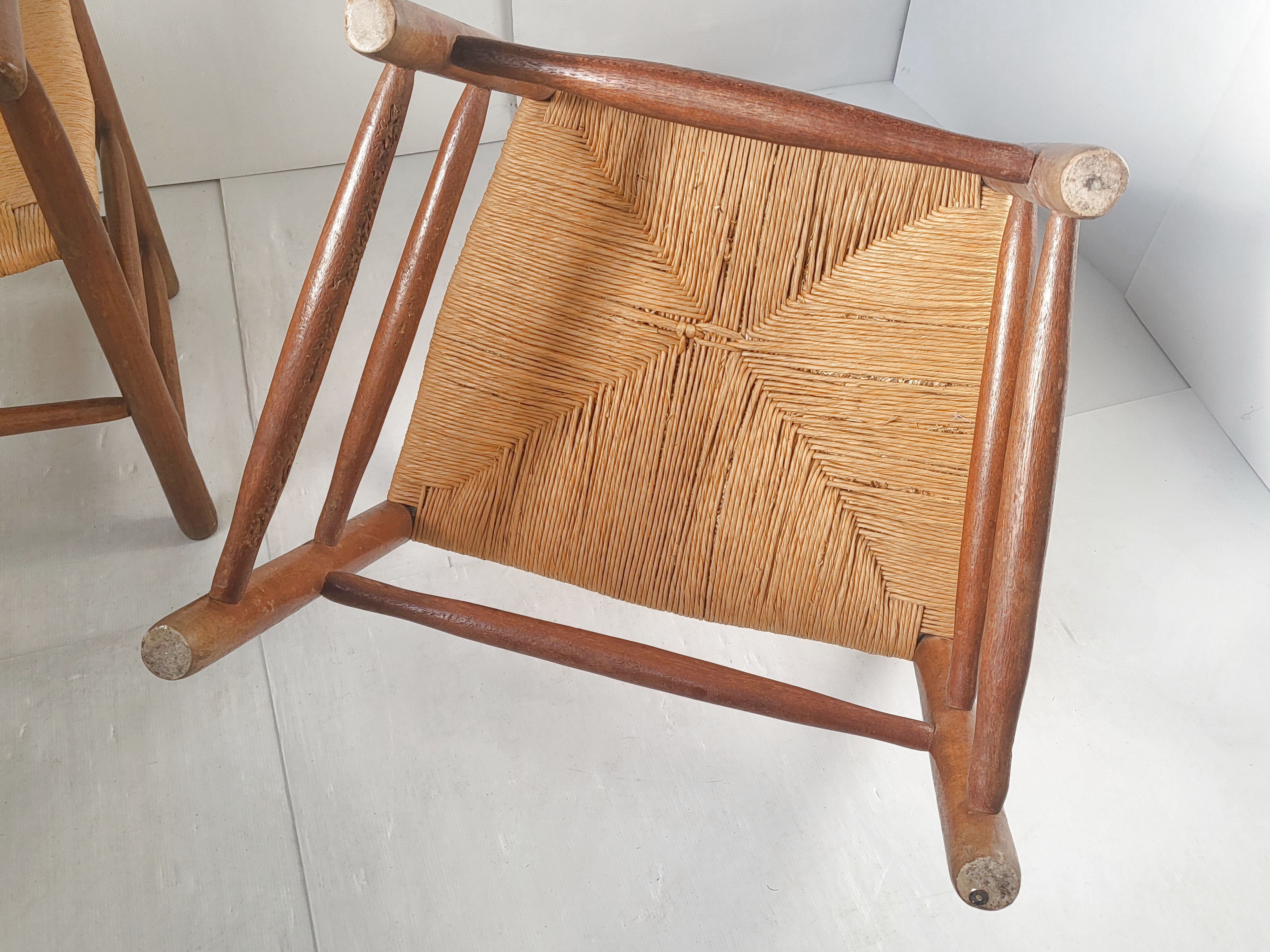 Pair of straw armchairs early twentieth vintage