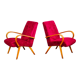 Pair of 6951 red velvet armchairs by Jaroslav Smidek for Ton