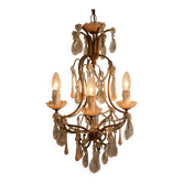 Small vintage cage chandelier in glass and Murano pendants – 1950s, a lovely rarity in pink.