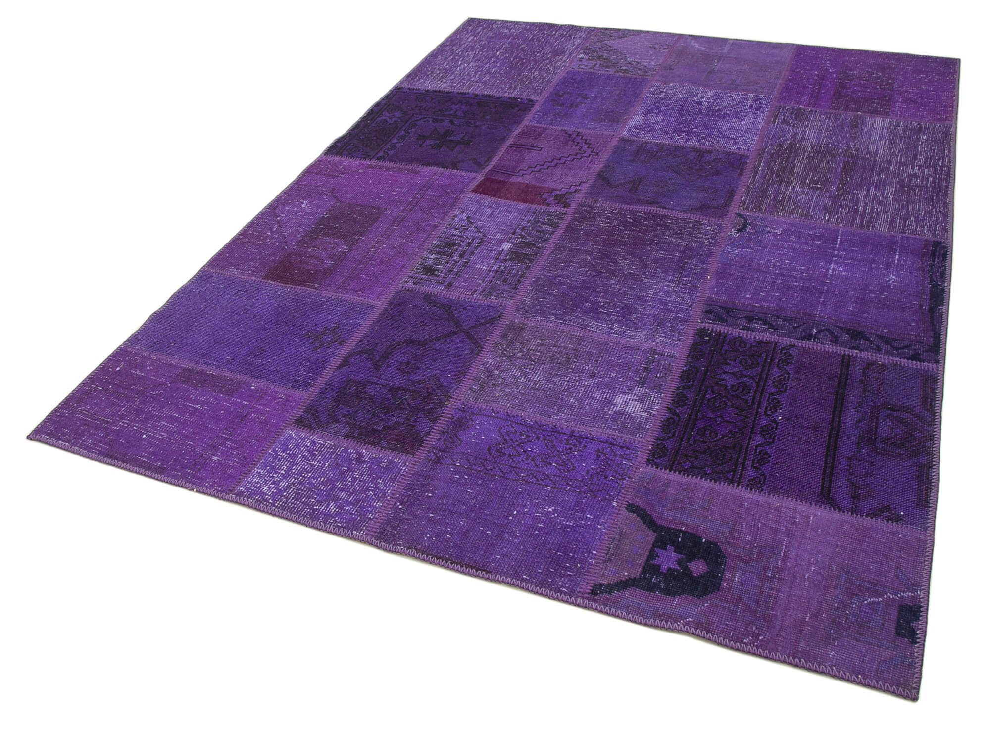 Hand-knotted turkish vintage 171 cm x 239 cm purple patchwork carpet