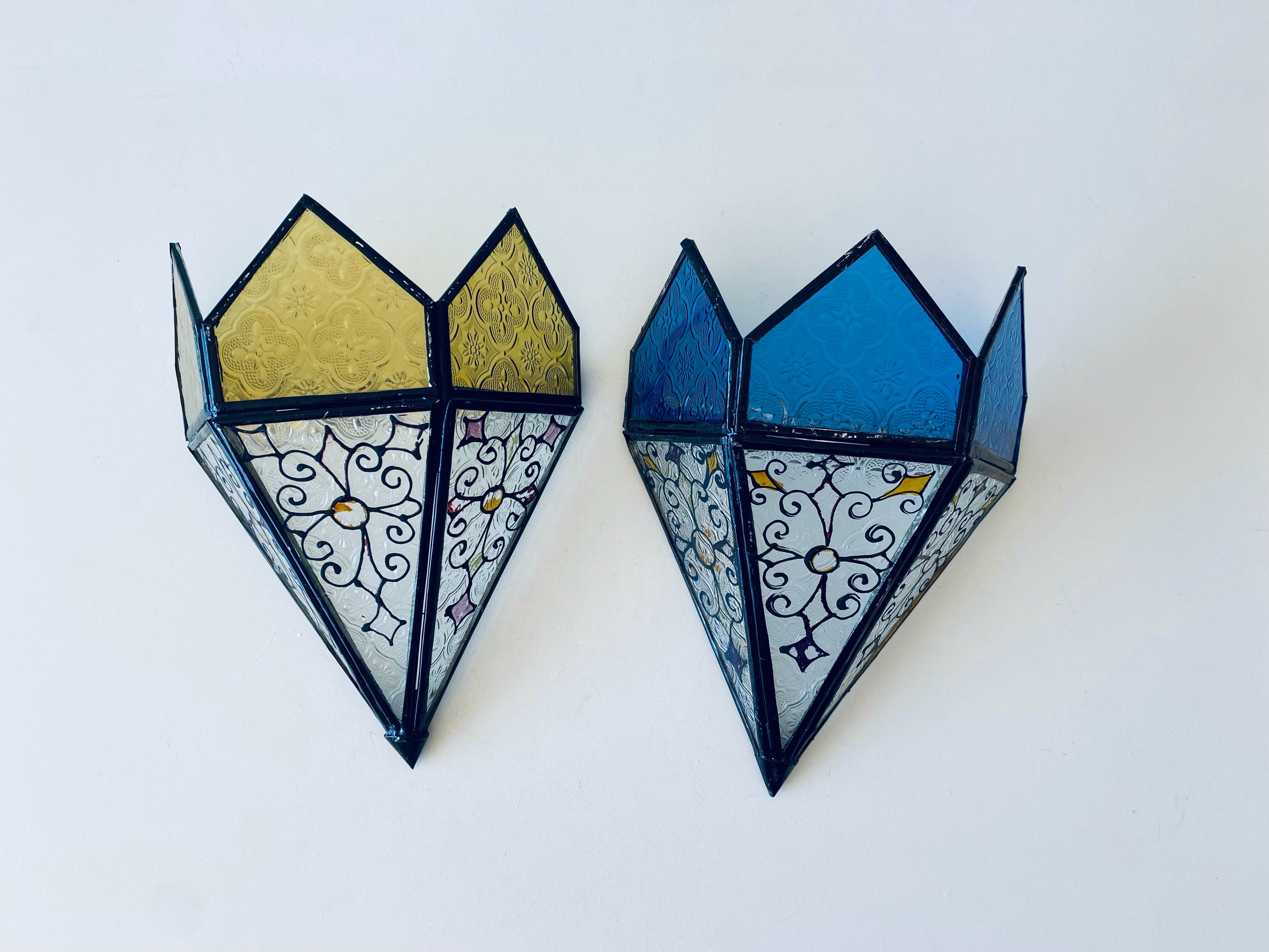 Wall lantern with stained glass windows