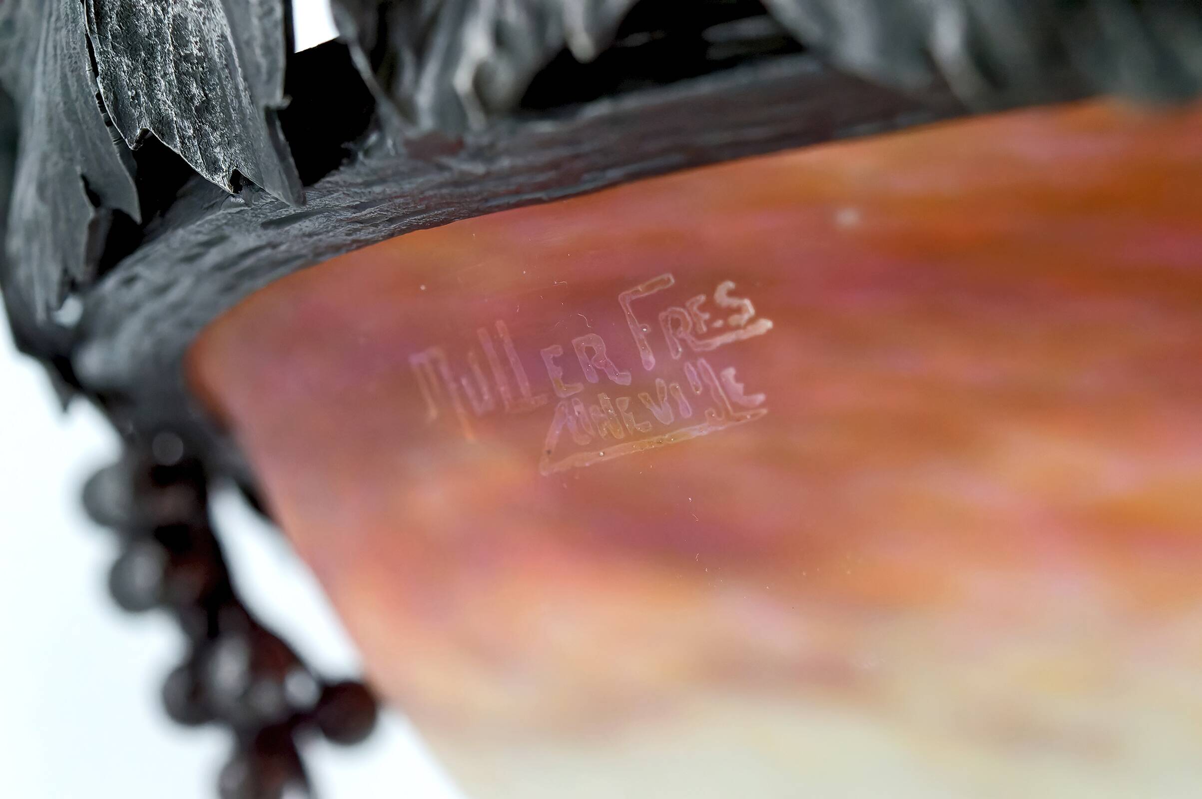 Wrought iron and glass paste chandelier, Art Deco, Muller Freres, Circa 1920