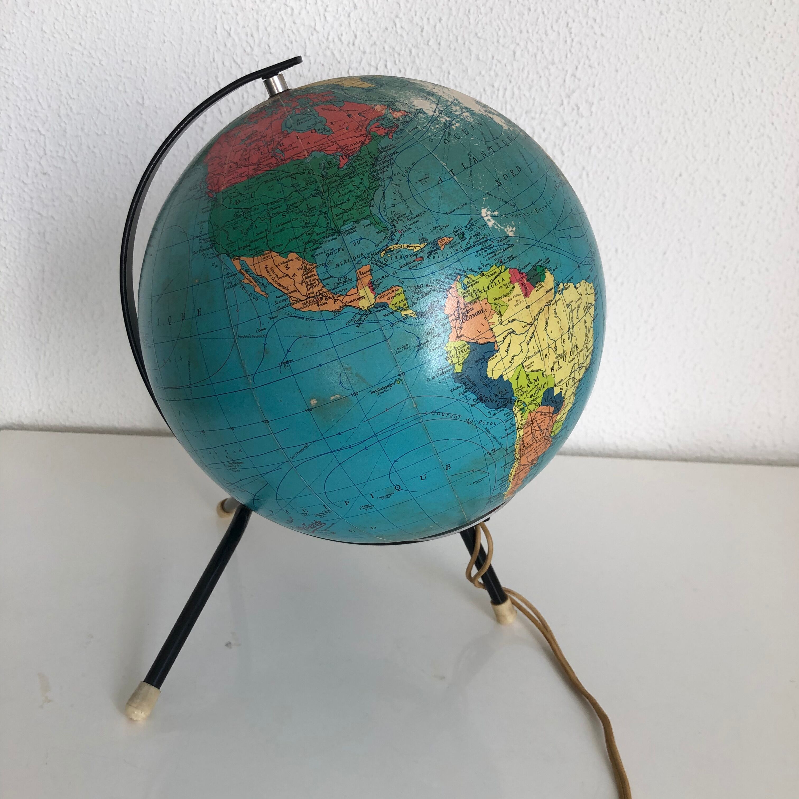 Globe terrestre tripode Taride verre de 1967 - 28 cm