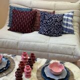 Housse de coussin blockprint indien en coton bleu indigo
