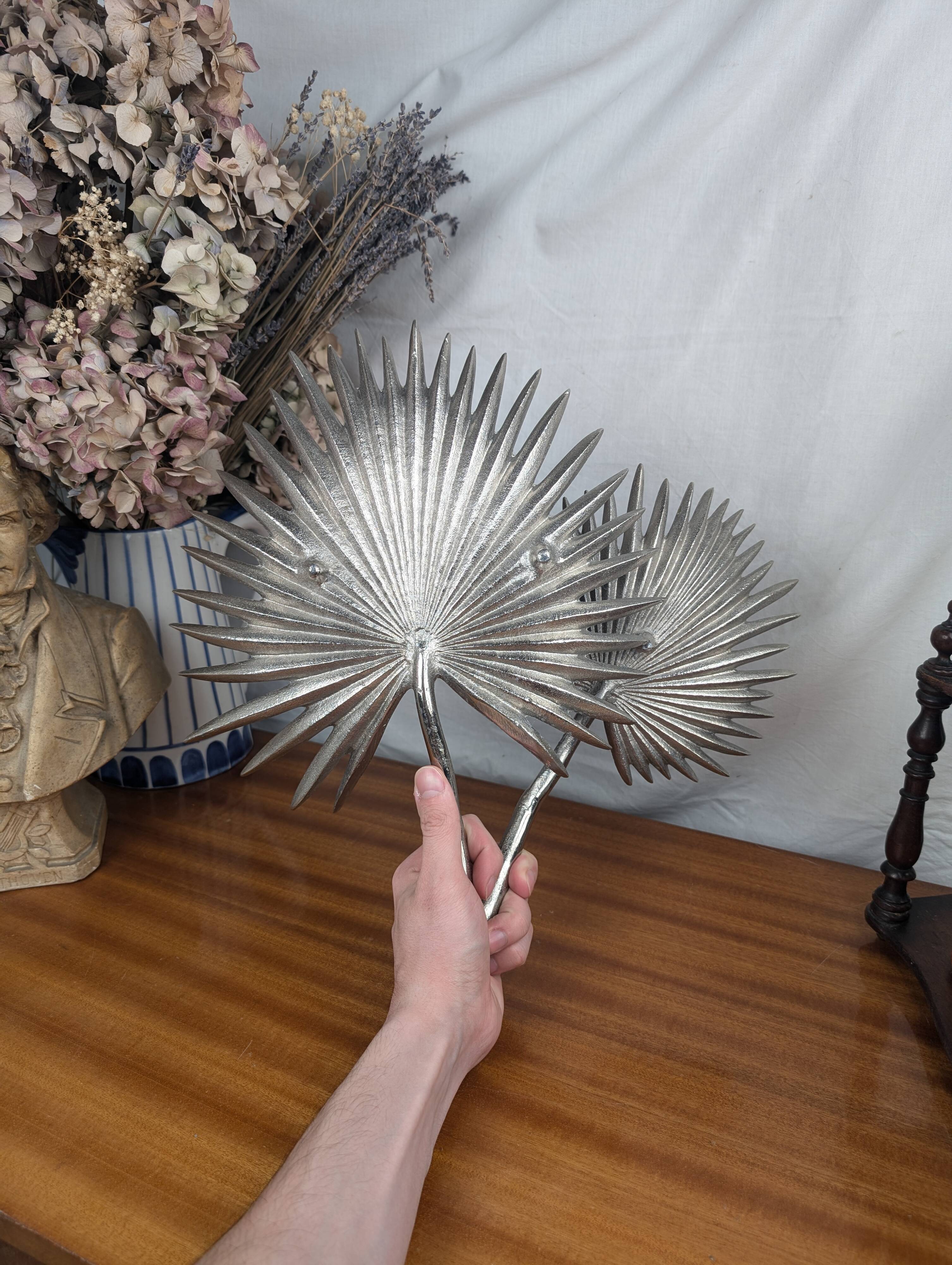Vintage Two Tier Silver Metal Palm Leaf Fruit Basket