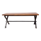 Table basse en chêne et fer forgé des années 1970, 115 cm