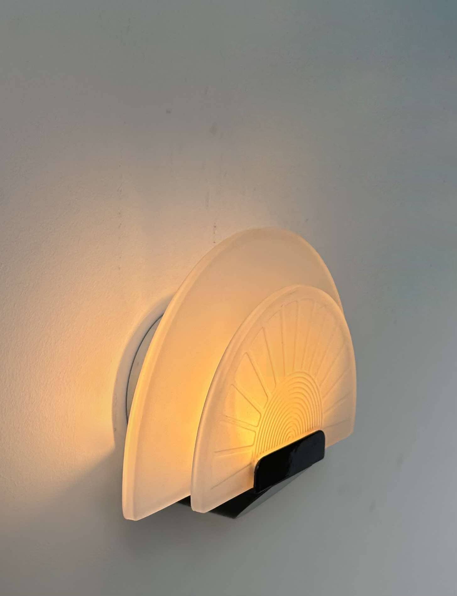 Vintage wall lamp "Diva" Ezio Didone for Arteluce, sandblasted glass and black metal, Italy 1970