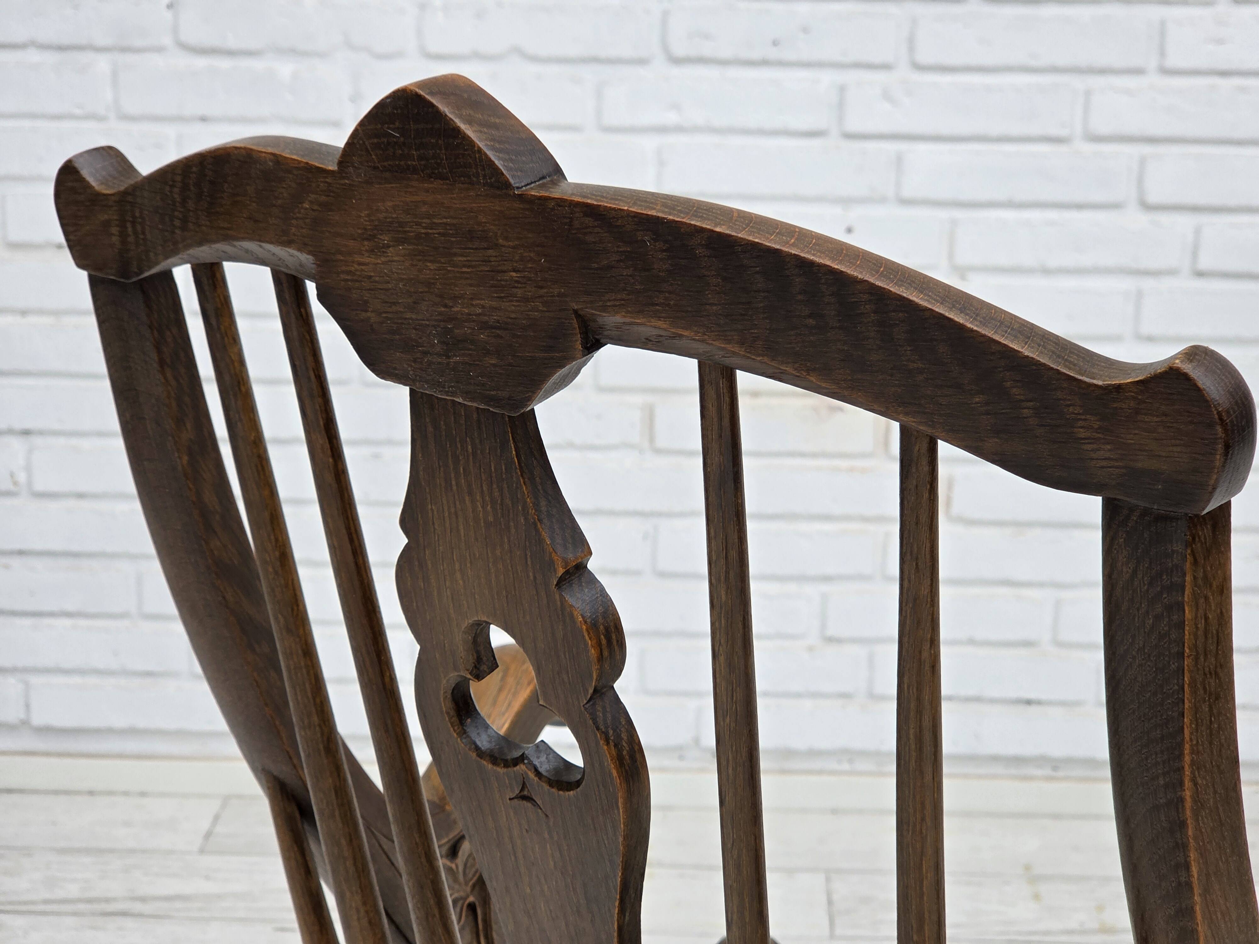 1960s, Danish high-backed armchair, reupholstered, furniture cowhide, oak.