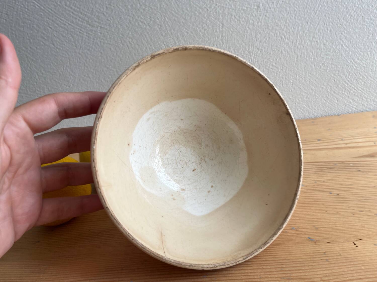 Old earthenware bowl on a pedestal, Digoin Sarreguemines model Georg.