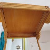 Storage column, bookcase in wood and woven rattan
