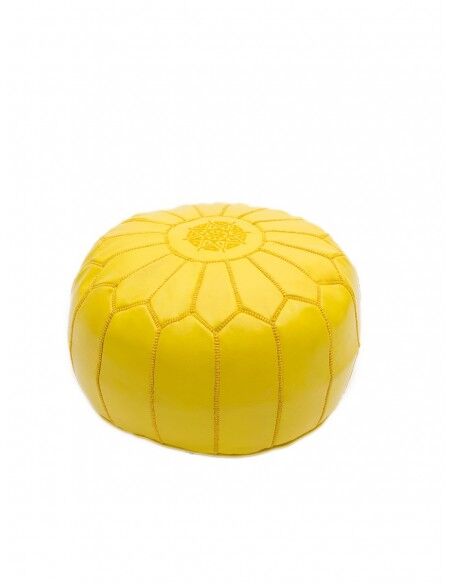 Yellow leather pouf