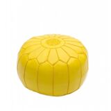 Yellow leather pouf