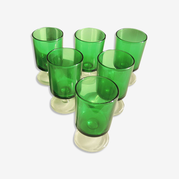 6 anciens verres à pied luminarc verts foncés h9,2 cm