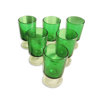 6 anciens verres à pied luminarc verts foncés h9,2 cm