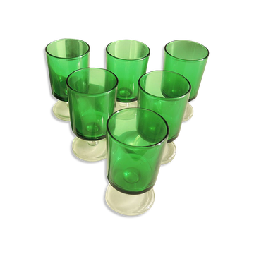 6 old luminarc foot glasses dark green h9,2 cm