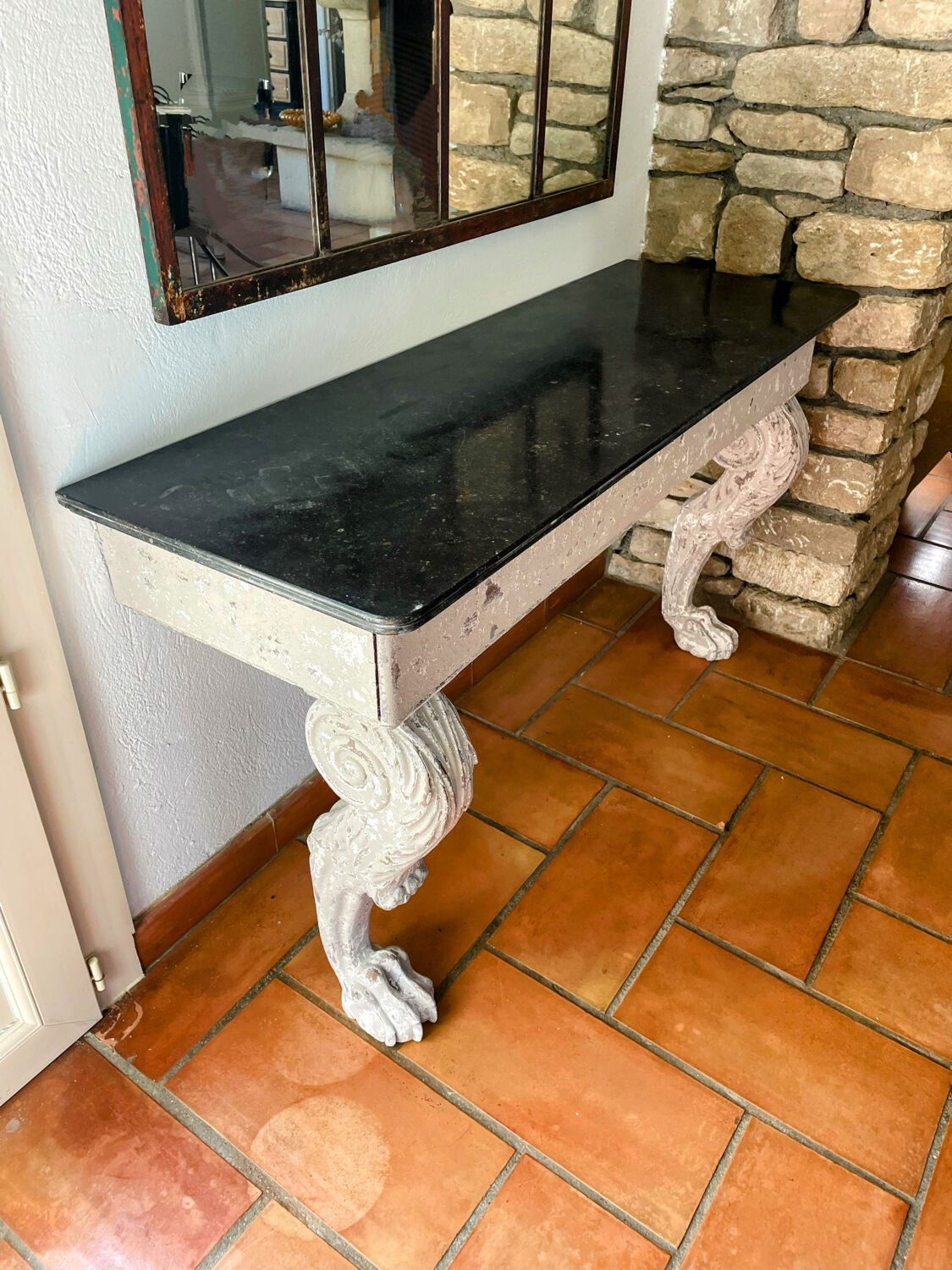 Empire style console table in wood and marble