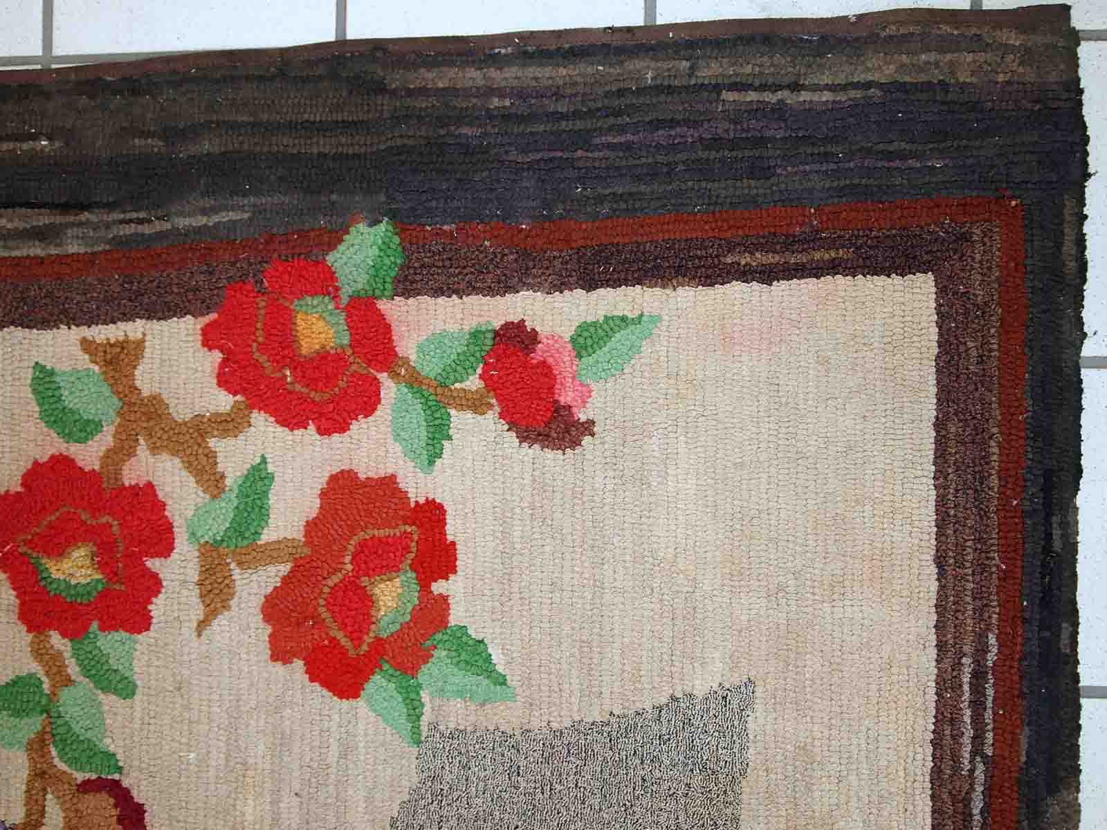 Old American Carpet Hooked handmade 78cm x 138cm 1920s, 1C705