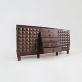 Brutalist Spanish carved sideboard credenza