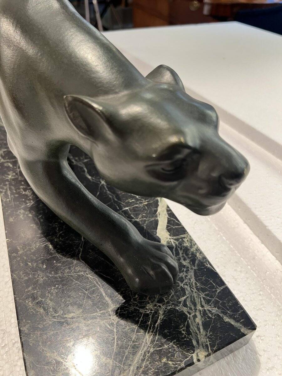 Secondo, Art Deco Panther, 1930, Bronze with Marble Base