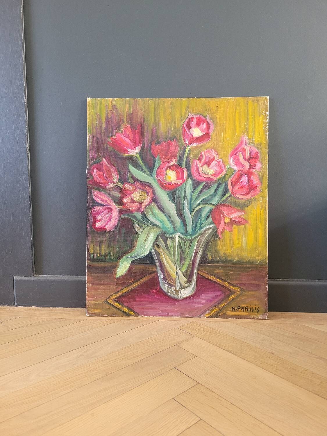 Oil painting on canvas bouquet signed A Parisis