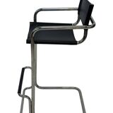 Tabouret de bar vintage en cuir noir et chrome, Italie