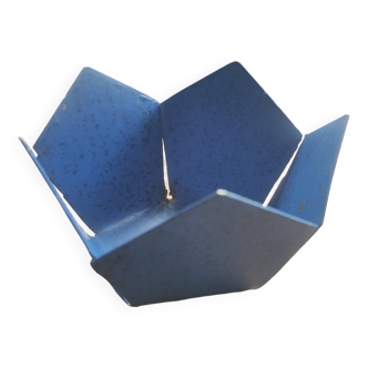 Coupelle / cache-pot en métal replié bleu vintage et brutaliste