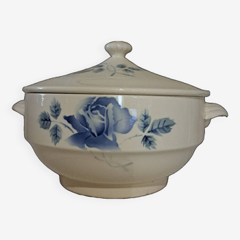 Digoin Sarreguemines soup tureen, blue rose decor 13