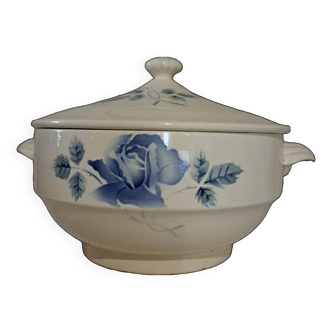 Digoin Sarreguemines soup tureen, blue rose decor 13