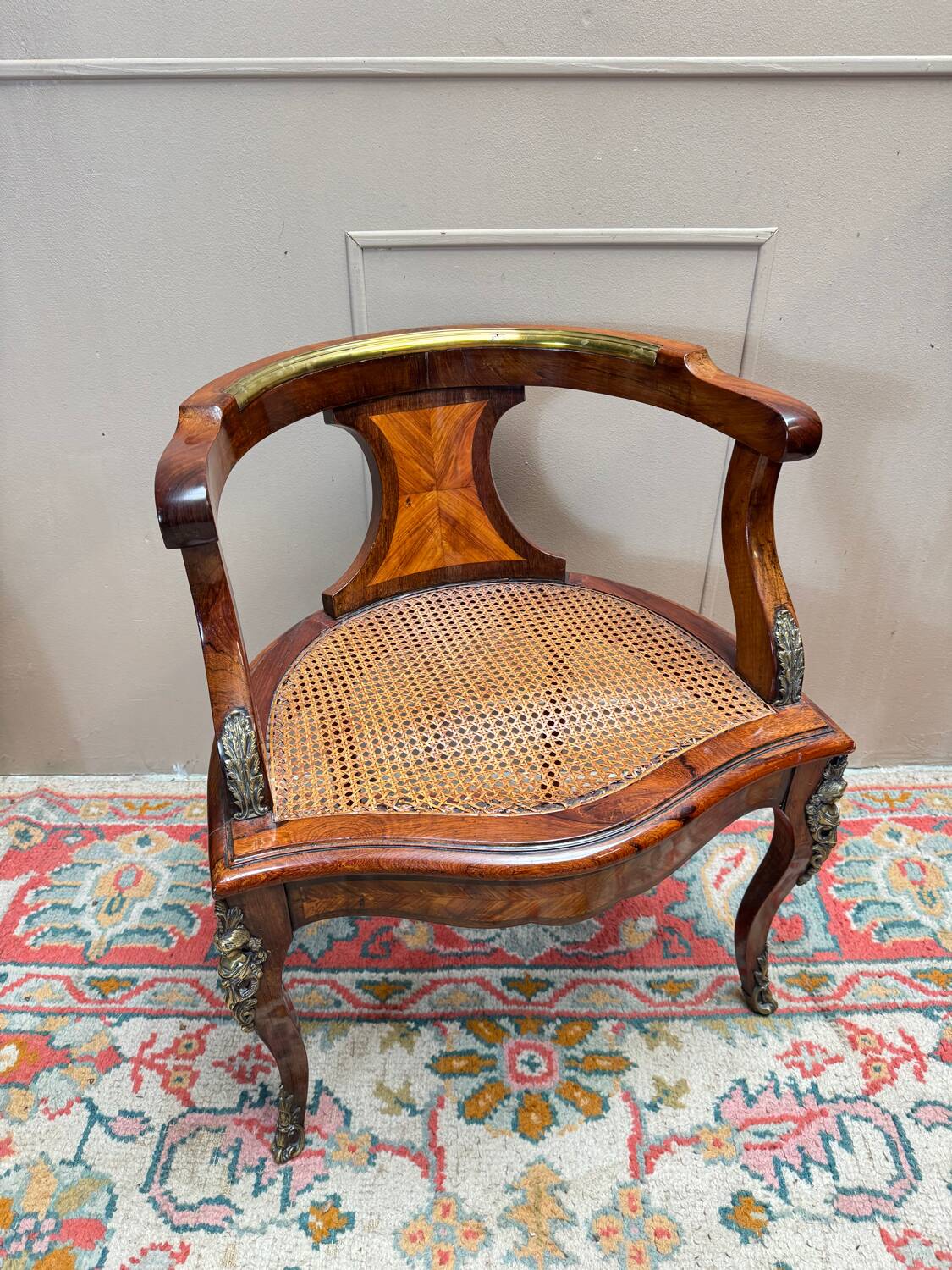 Louis XV style marquetry office chair, 19th century.