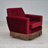 1970s, Danish lounge chair, original condition, cherry-red velour fabric.