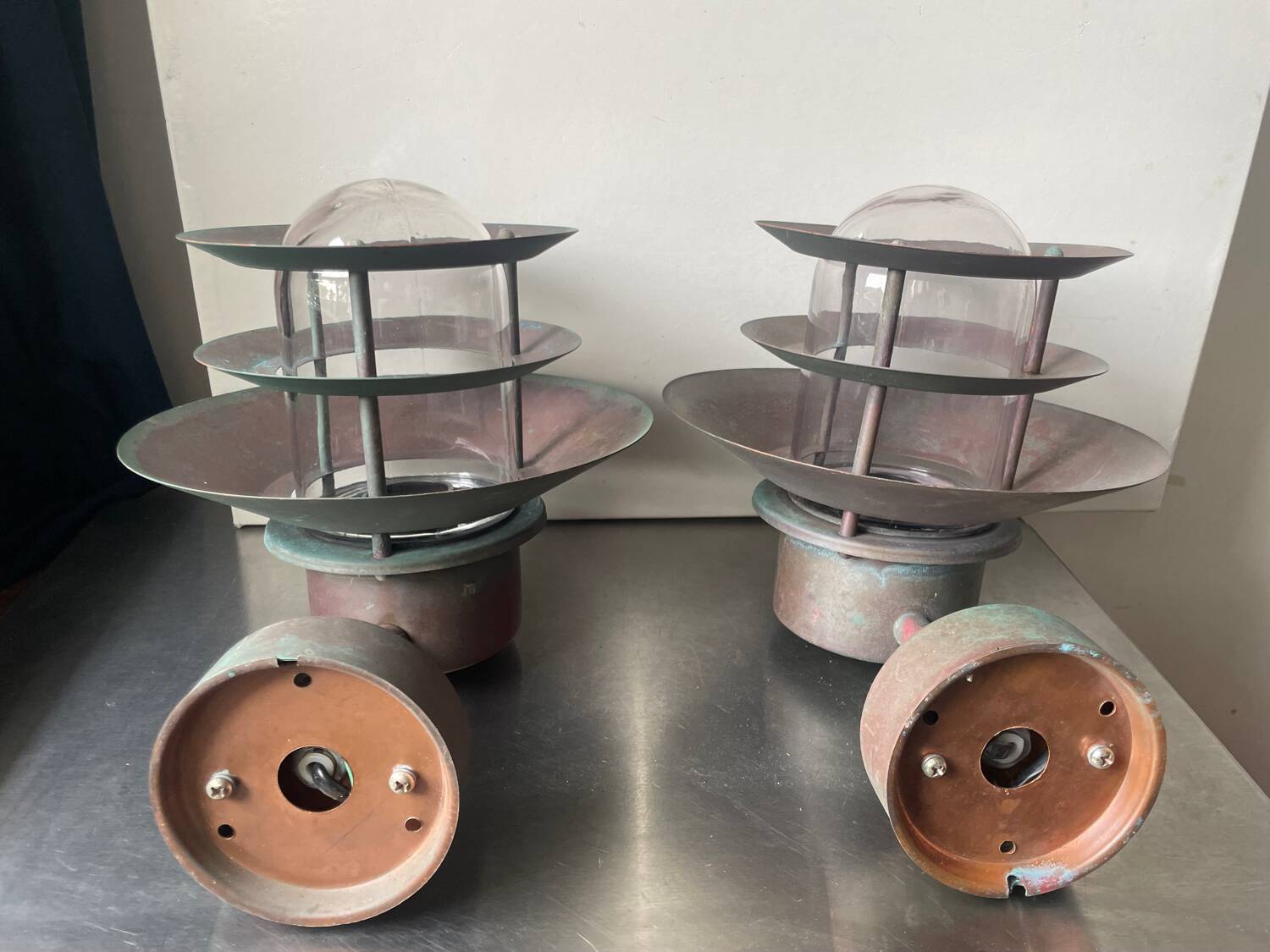 Pair of Classic Danish Vintage Outdoor Wall Lamps in  Copper